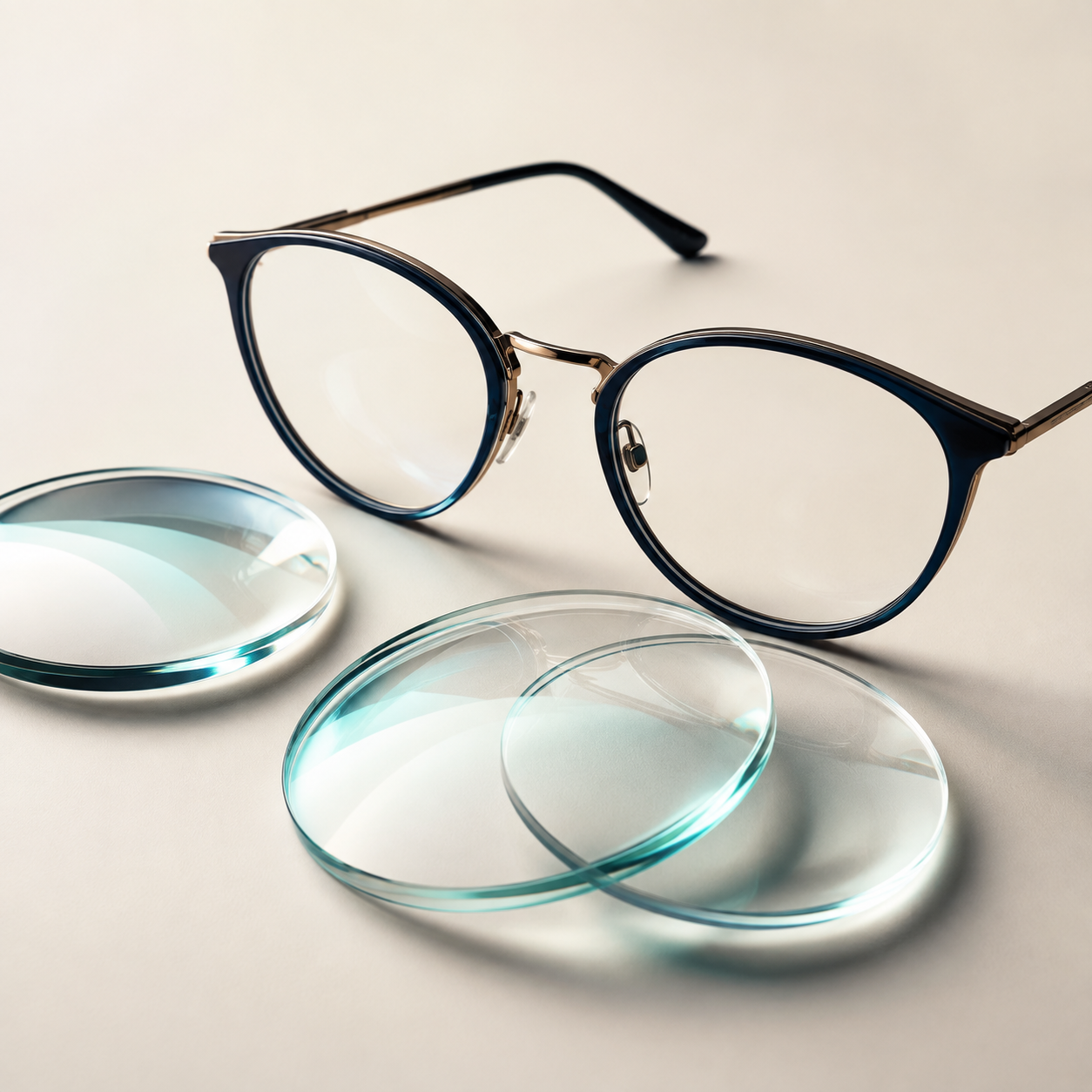Detalle de lentes y armazón óptico